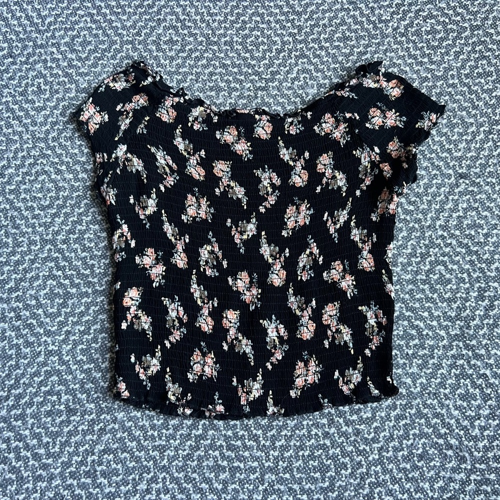 Tilly’s Full Tilt Floral Black Women's Ribbed Top